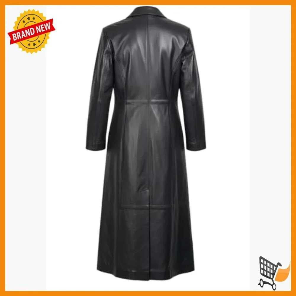 XL Lambskin Leather Trench Coat Long Duster Overcoat Mens Winter Outwear